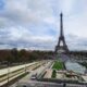 The Eiffel Tower at the end of the Place de la Concorde in Paris, France