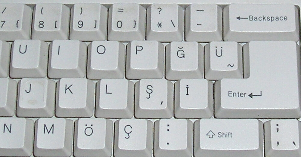 A computer keyboard from Turkey, with special Turkish characters added