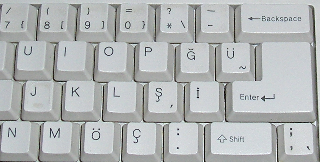 A computer keyboard from Turkey, with special Turkish characters added