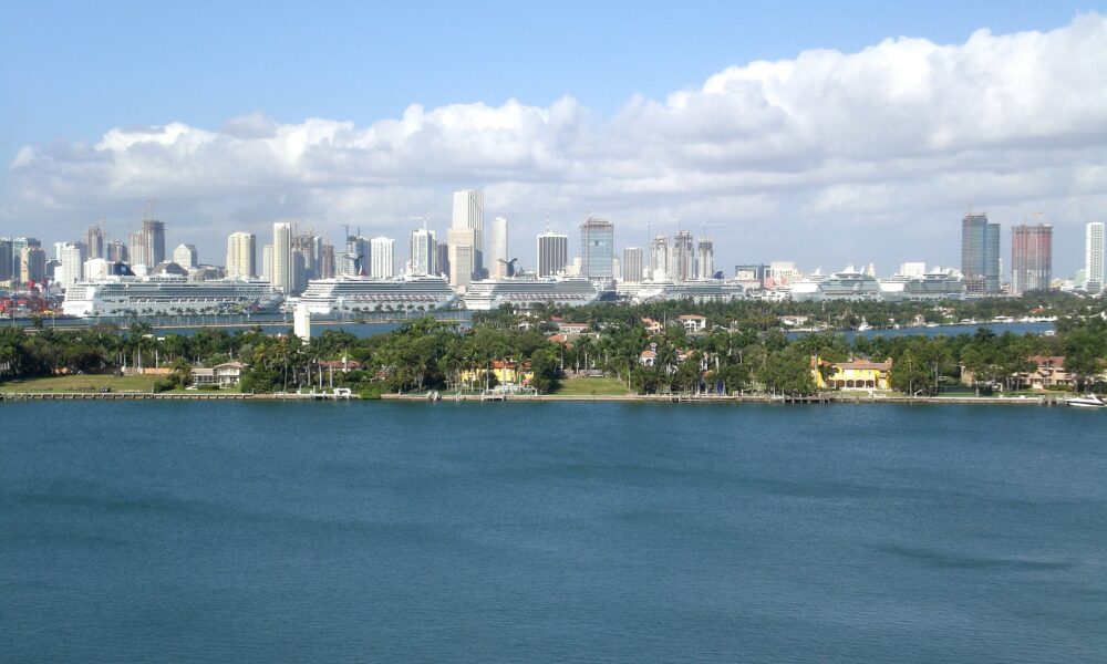 Miami, Florida - skyline looking inland from Miami Beach