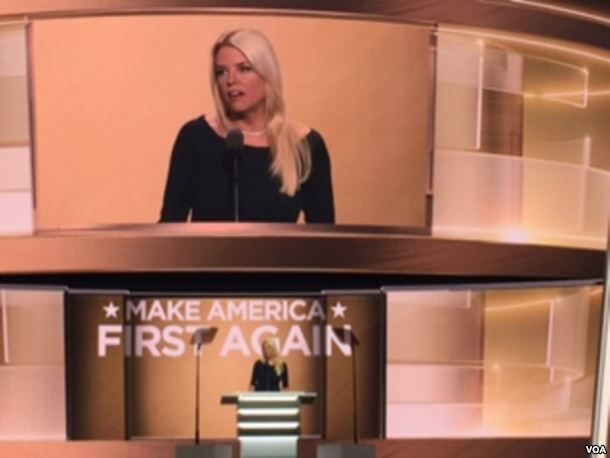 Pam Bondi, then Attorney General of Florida, addresses the Republican National Convention in 2016