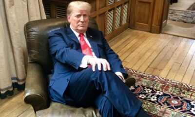 Donald Trump sits in the Churchill Chair at Chequers