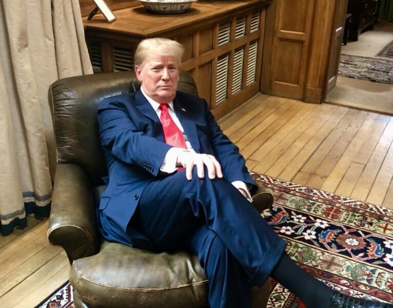 Donald Trump sits in the Churchill Chair at Chequers