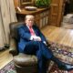 Donald Trump sits in the Churchill Chair at Chequers