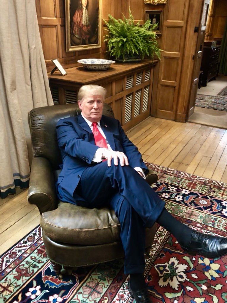 Donald Trump sits in the Churchill Chair at Chequers