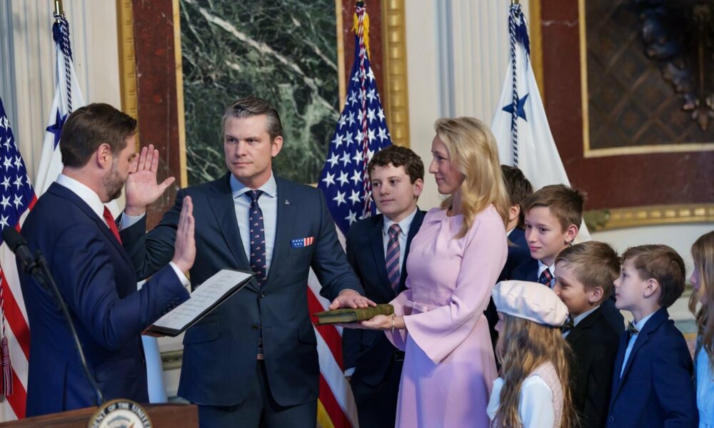 Pete Hegseth with his family on the occasion of his taking the oath of office as Secretary of Defense