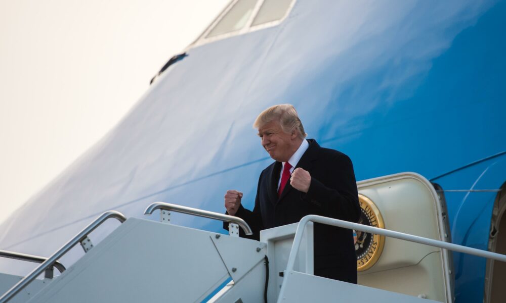 President Donald J Trump deplanes in Louisville, Kentucky