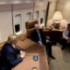 President Donald Trump talks with Senators Rick Scott and Marco Rubio (both of Florida) about the Venezuela situation. Aboard Air Force One, in the Flying Presidential Office.