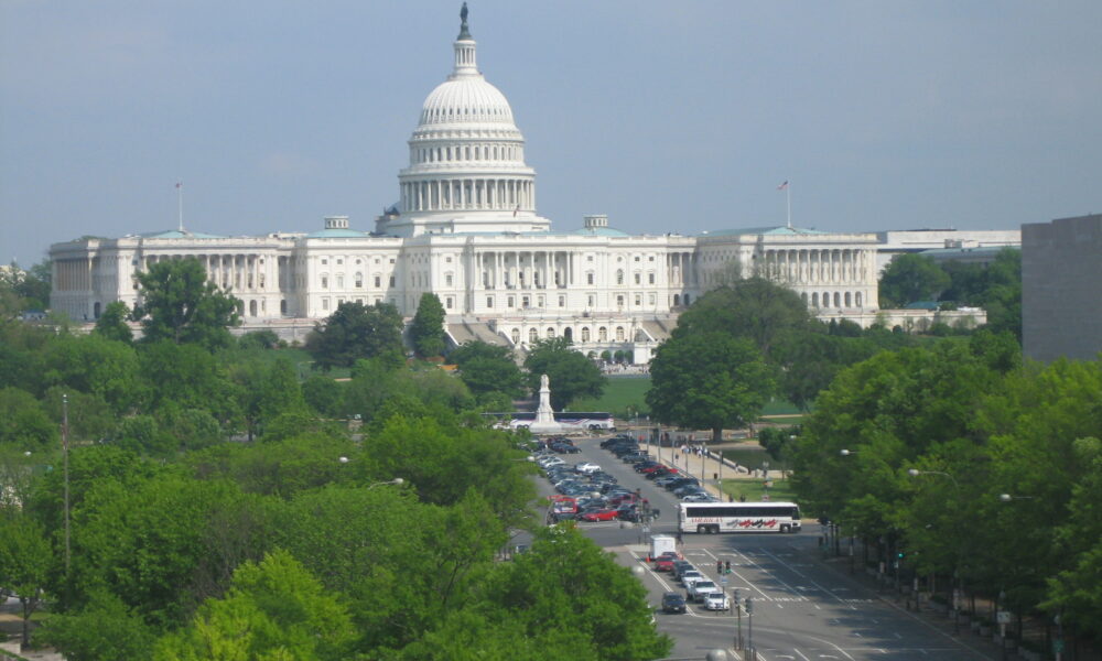 United States Capitol, view of western face, looking down Pennsylvania Avenue in Washington, DC