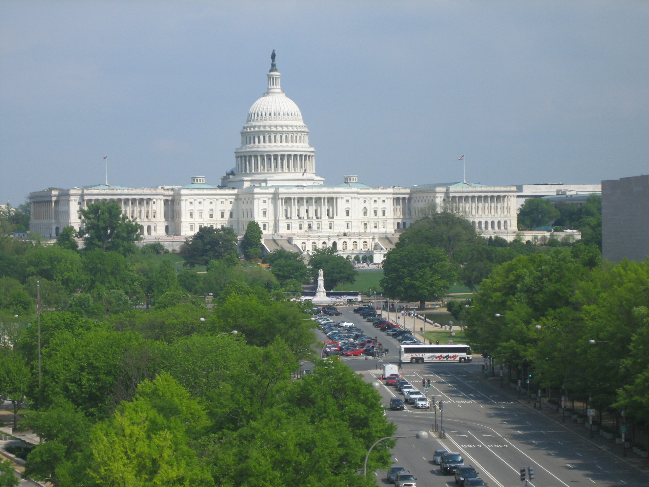 United States Capitol, view of western face, looking down Pennsylvania Avenue in Washington, DC