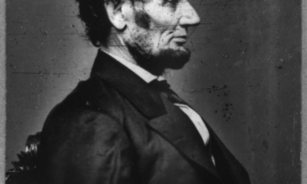 Abraham Lincoln half-length portrait in right profile