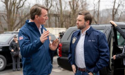 Vice-President J. D. Vance talks with Gov. Glenn Youngkin (R-Va.)