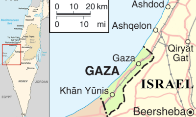 Map of Israel, also showing Judea-Samaria ("The West Bank") and the Gaza Strip