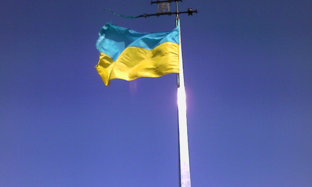 Ukraine flag flying on High Castle in Lviv (Lvov)