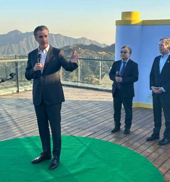 Governor Gavin Newsom (D-Calif.) speaking at the Great Wall of China