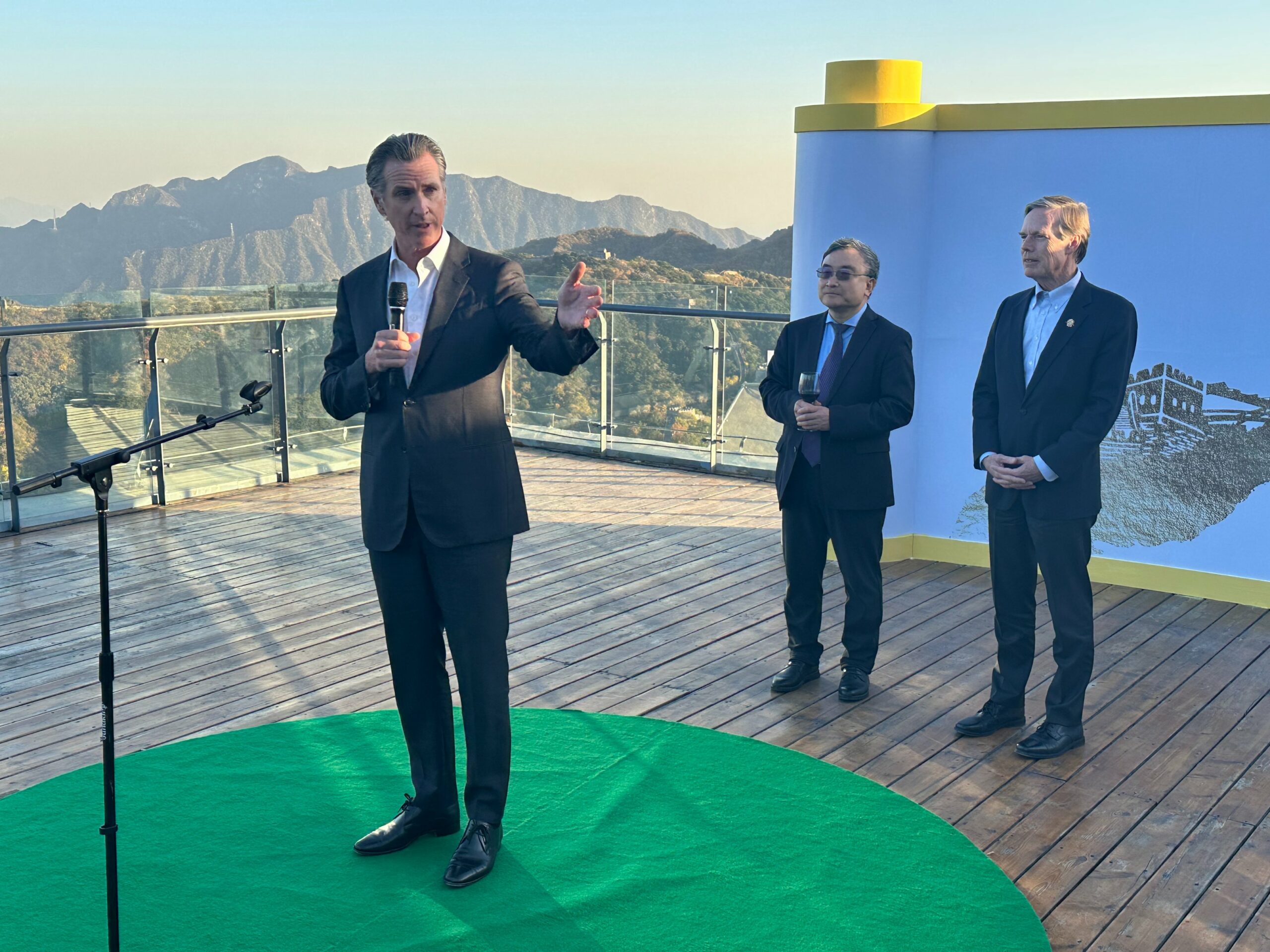 Governor Gavin Newsom (D-Calif.) speaking at the Great Wall of China