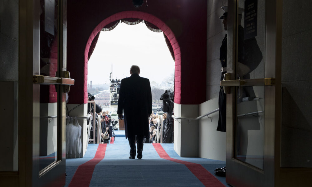 Donald Trump walks to the dais for his Inauguration in 2017.