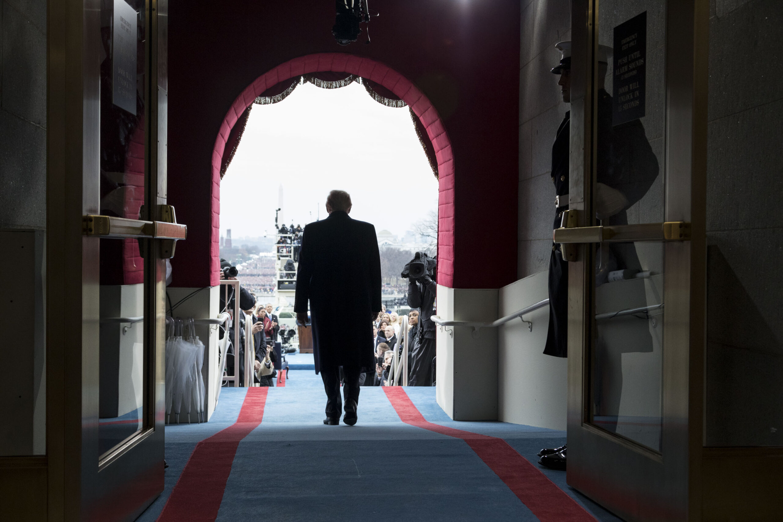 Donald Trump walks to the dais for his Inauguration in 2017.