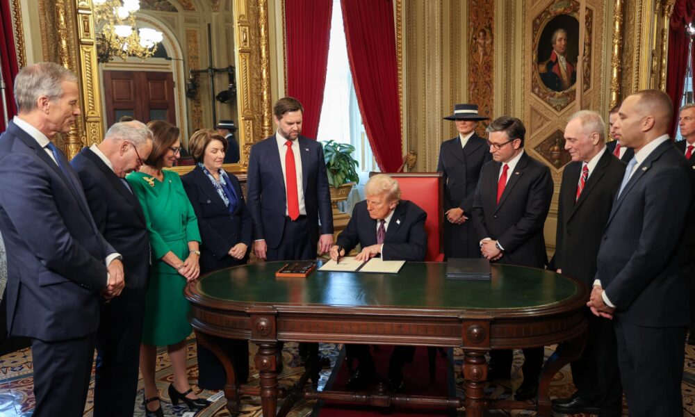 President Donald Trump signs several documents on his Second Inauguration Day