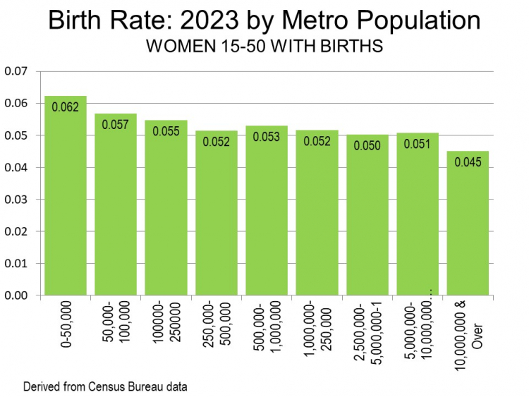 Birth rate 2023 by metropolitan population