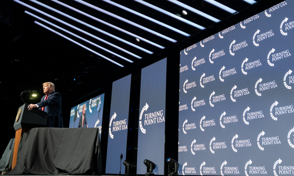 President Donald J. Trump addresses a Turning Point USA gathering