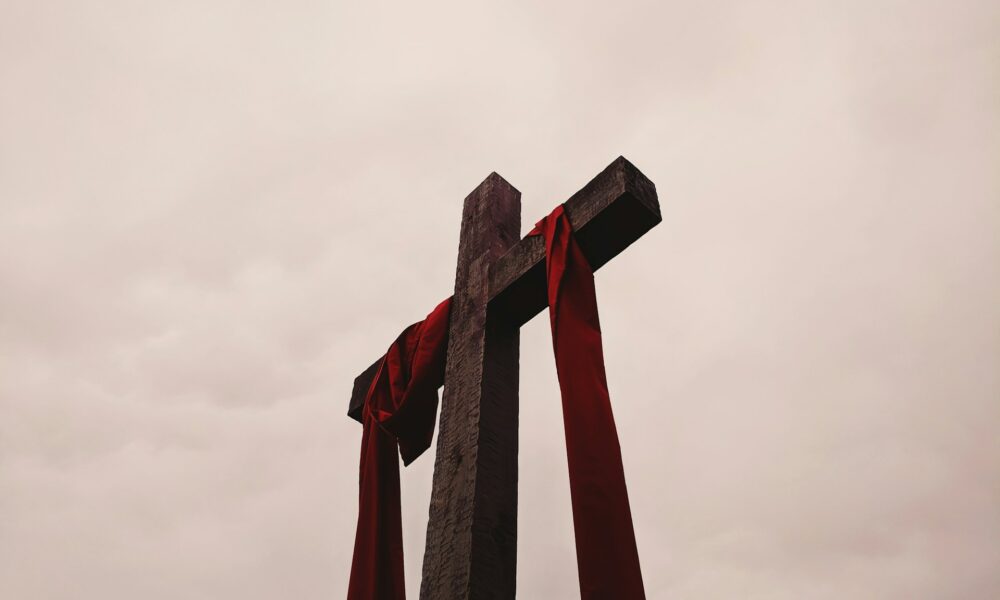 Cross with red garment, photo courtesy Alicia Quan