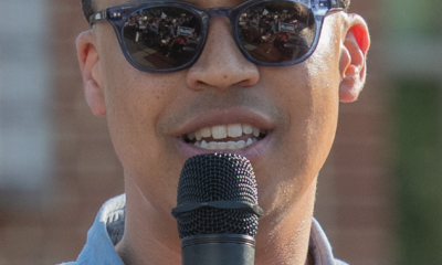 Jay Jones addresses a friendly rally in Fairfax, Virginia