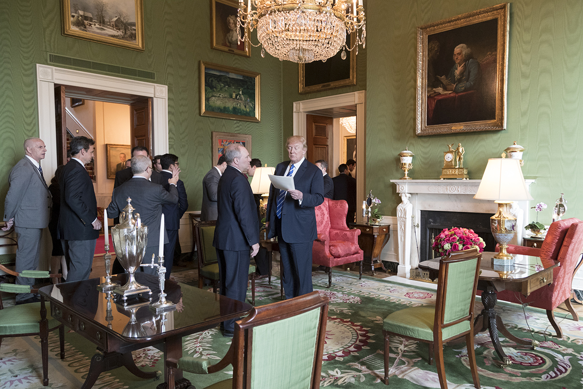 President Donald Trump and Rep. Steve Scalise (R-La.) in the White House Green Room