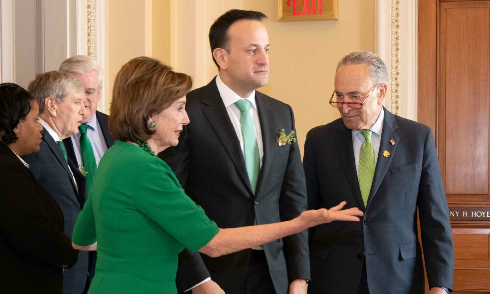 Senator Charles Schumer and Representative Nancy Pelosi welcome Leo Varadkar