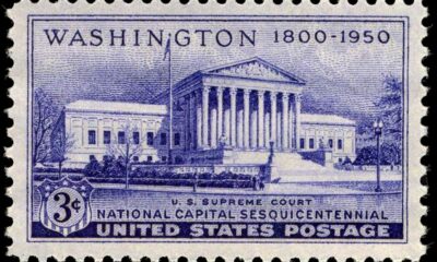 Capital Sesquicentennial commemorative stamp depicting the courthouse of the United States Supreme Court
