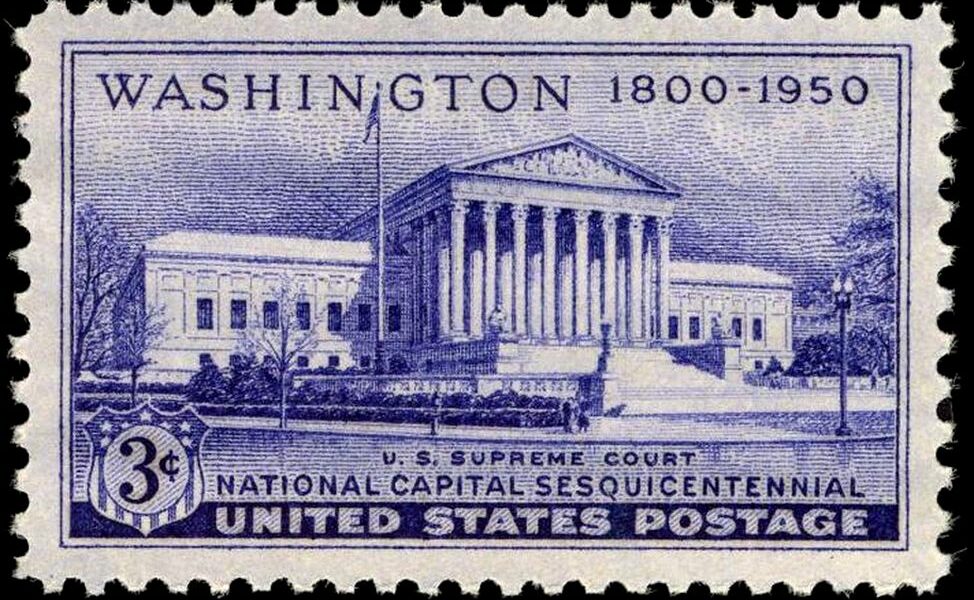 Capital Sesquicentennial commemorative stamp depicting the courthouse of the United States Supreme Court