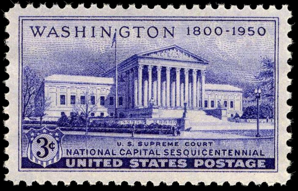 Capital Sesquicentennial commemorative stamp depicting the courthouse of the United States Supreme Court