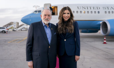 US Ambassador to Israel Mike Huckabee and SecHomeSec Kristi Noem at Ben Gurion Airport in Tel Aviv, Israel