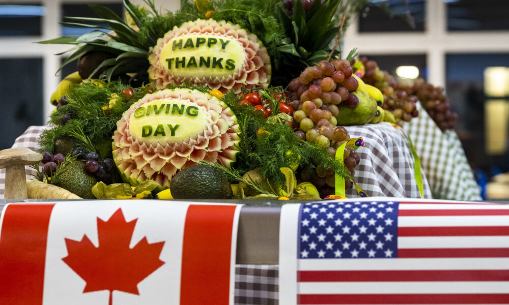 Thanksgiving dinner centerpiece at a dinner for troops of several NATO countries held at Sennelager, Germany, November 25, 2021