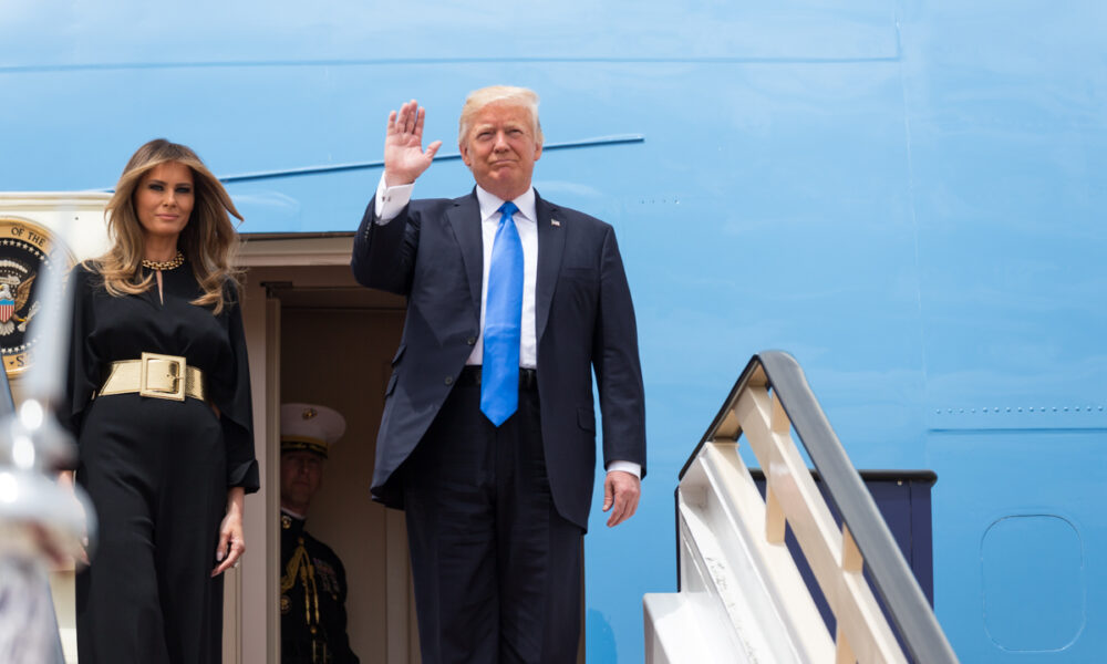 Donald and Melania Trump arrive at King Khalid International Airport in Riyadh, Saudi Arabia