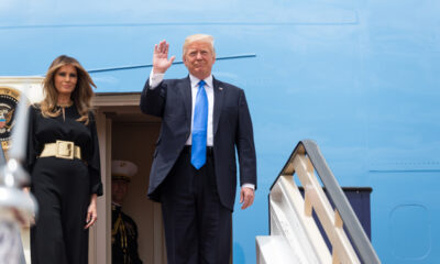 Donald and Melania Trump arrive at King Khalid International Airport in Riyadh, Saudi Arabia