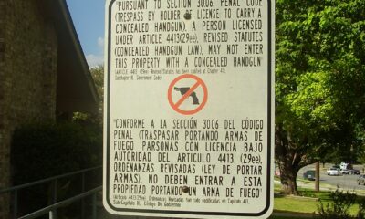 A property in Austin, Texas displays a private gun-free zone sign