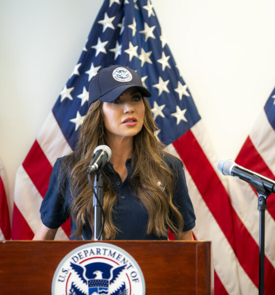 Kristi Noem, former Governor of South Dakota and now SecHomeSec, travels to Los Angeles, California to discuss immigration enforcement
