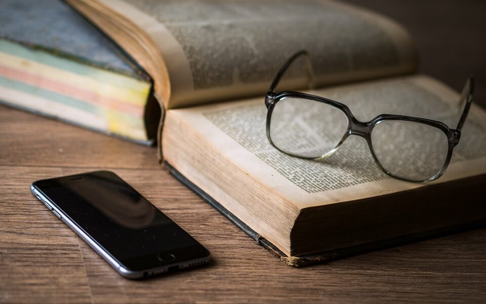 Smartphone books and eyeglasses