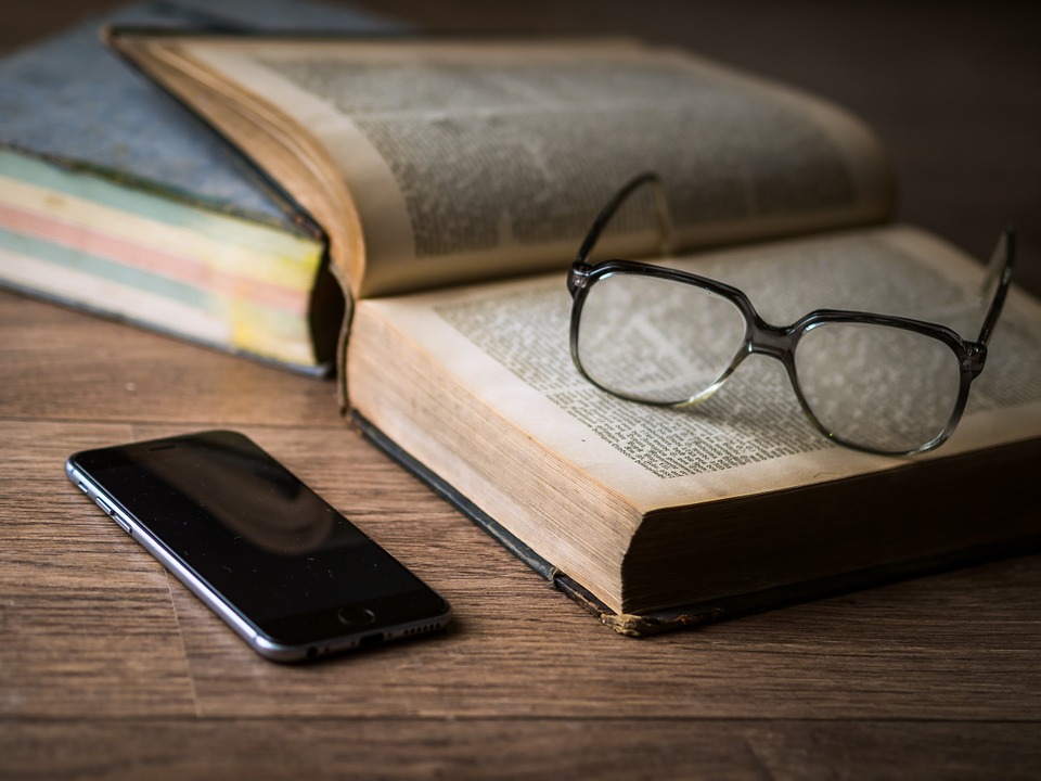 Smartphone books and eyeglasses