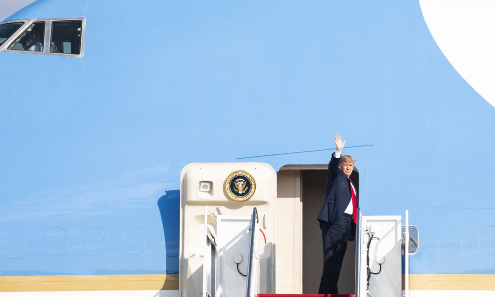 President Donald J. Trump boards his executive transport (call sign Air Force One)