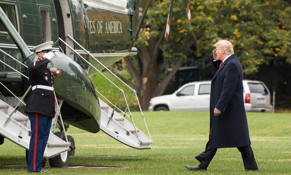 President Trump boards Marine One on the South Lawn of the White House