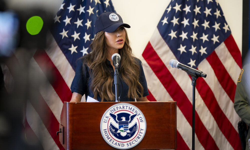 SecHomeSec Kristi Noem speaks to enforcement of immigration law in Los Angeles in the summer of 2025