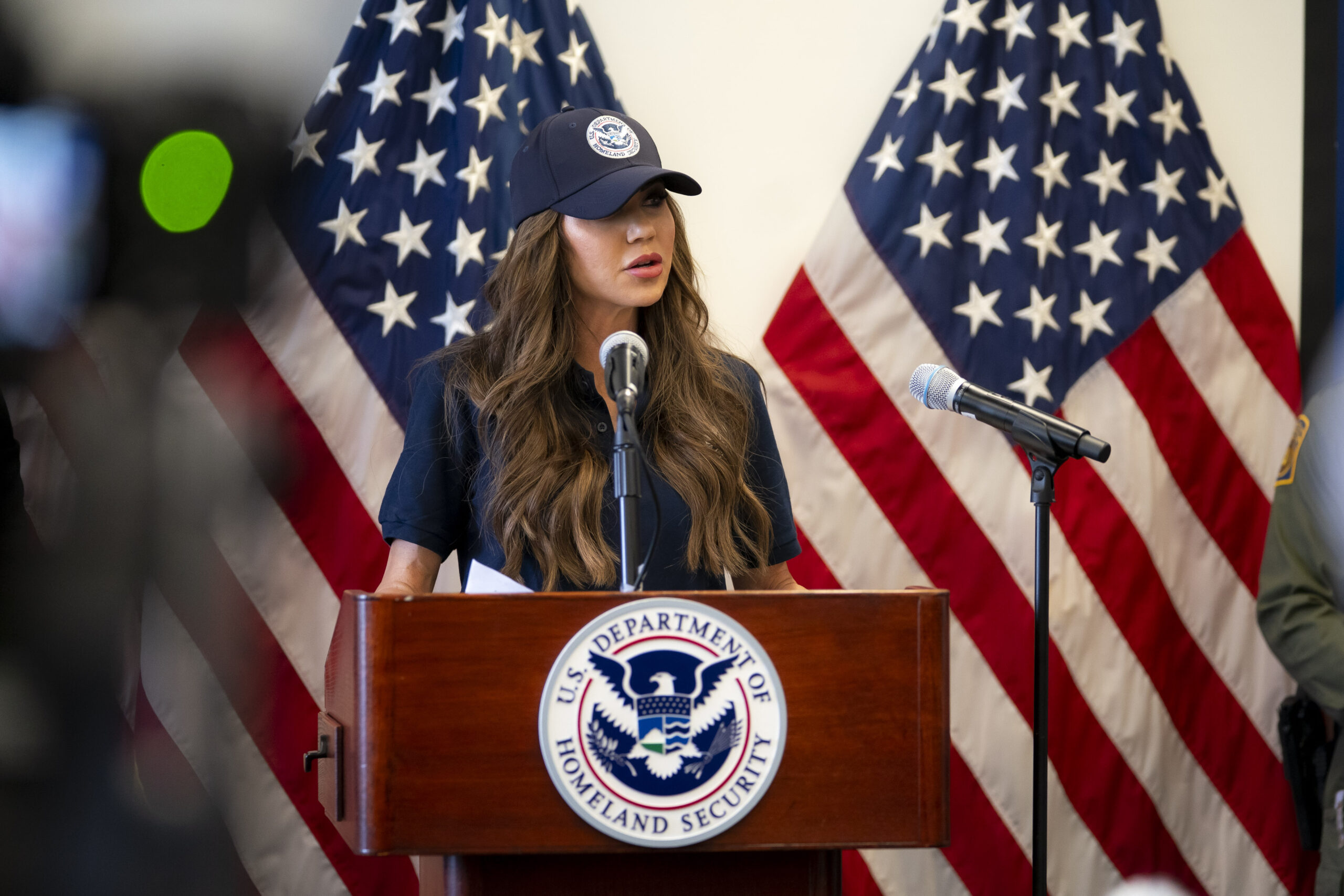 SecHomeSec Kristi Noem speaks to enforcement of immigration law in Los Angeles in the summer of 2025