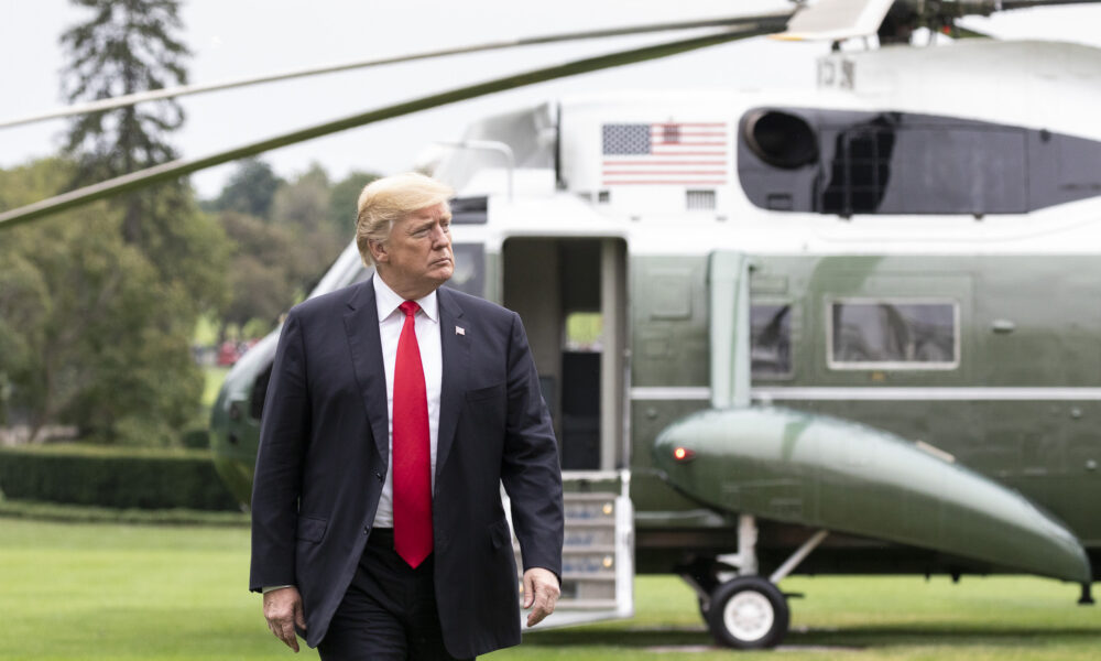 President Donald Trump arriving on the South Lawn of the White House