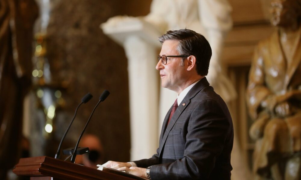 Representative Mike Johnson (R-La.), Speaker of the House of Representatives, addresses the National Prayer Breakfast