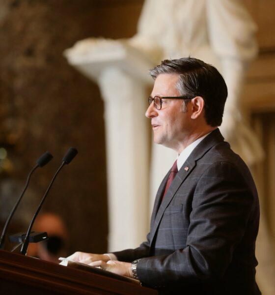 Representative Mike Johnson (R-La.), Speaker of the House of Representatives, addresses the National Prayer Breakfast
