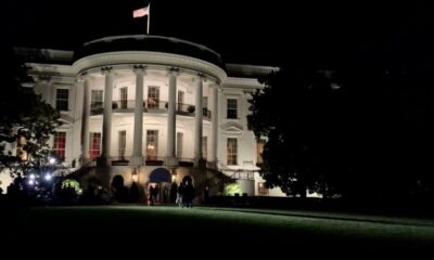 Donald and Melania Trump return to the White House at night from the G7 Summit at Biarritz