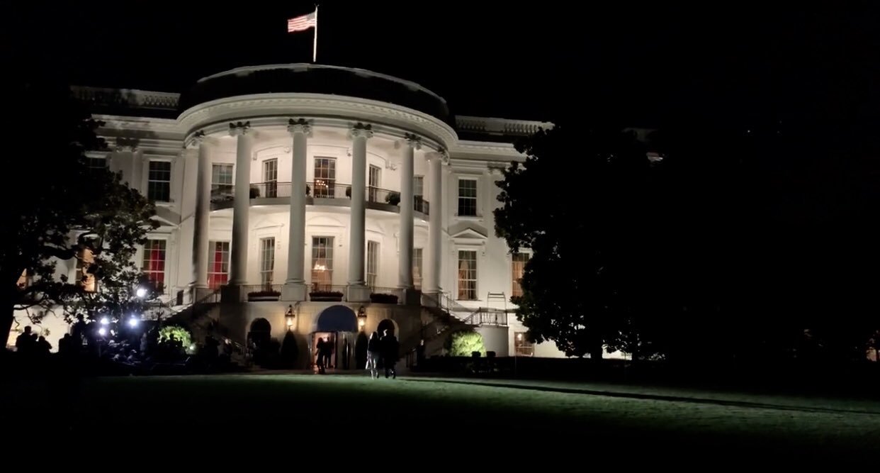 Donald and Melania Trump return to the White House at night from the G7 Summit at Biarritz