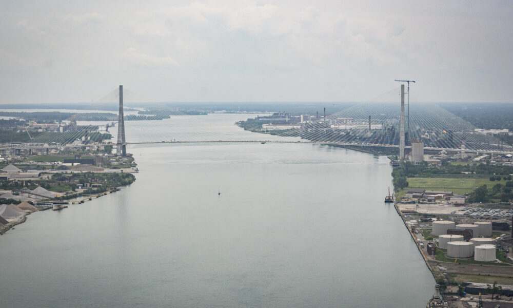 The Gordie Howe Bridge between Michigan and Ontario